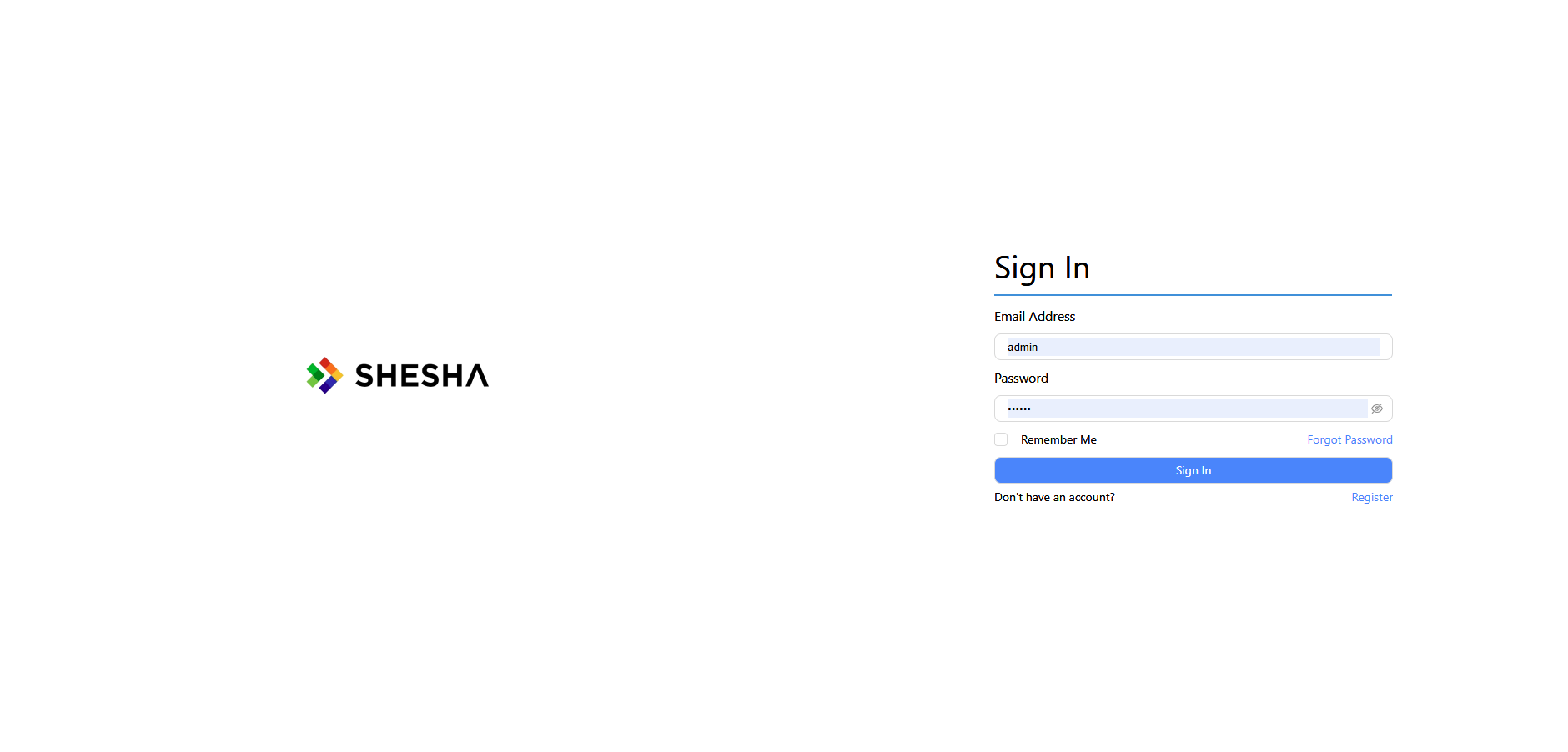 Login form for the new public portal